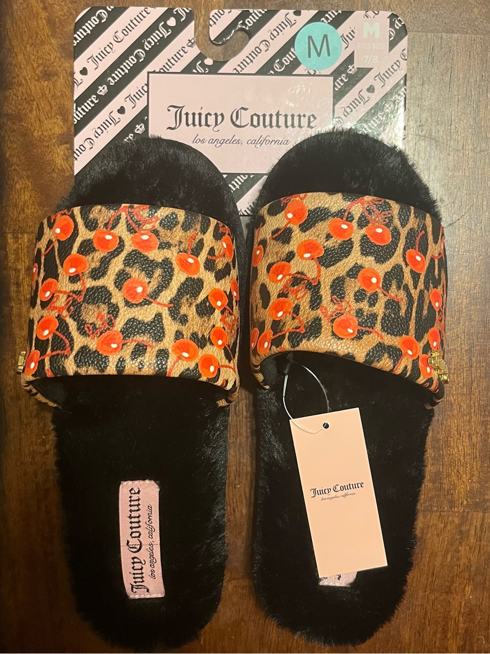 Juicy Couture Cherry Leopard Print Plush Slippers